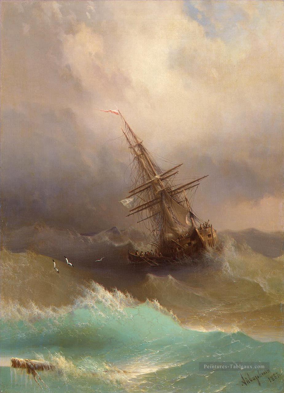 navire dans la mer orageuse 1887 Romantique Ivan Aivazovsky russe Peintures à l'huile